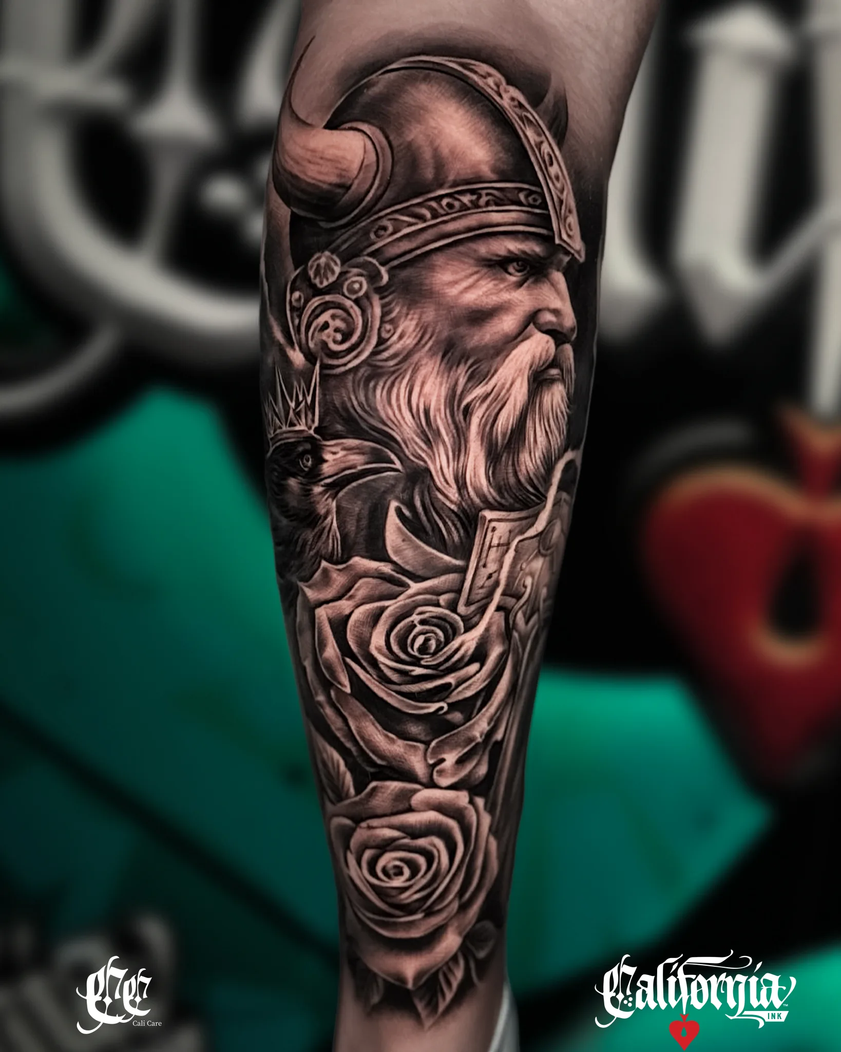 Healed black and grey realism tattoo with roses