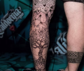 mandala leg tattoo