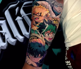 Anime tattoo sleeve featuring My Hero Academia characters
