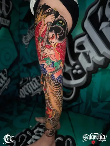 full Japanese traditional Irezumi leg sleeve tattoo