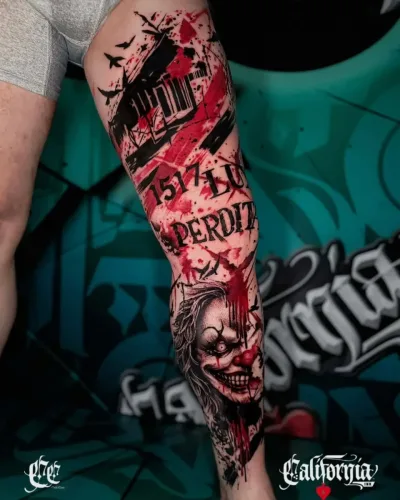 trash polka style horror tattoo
